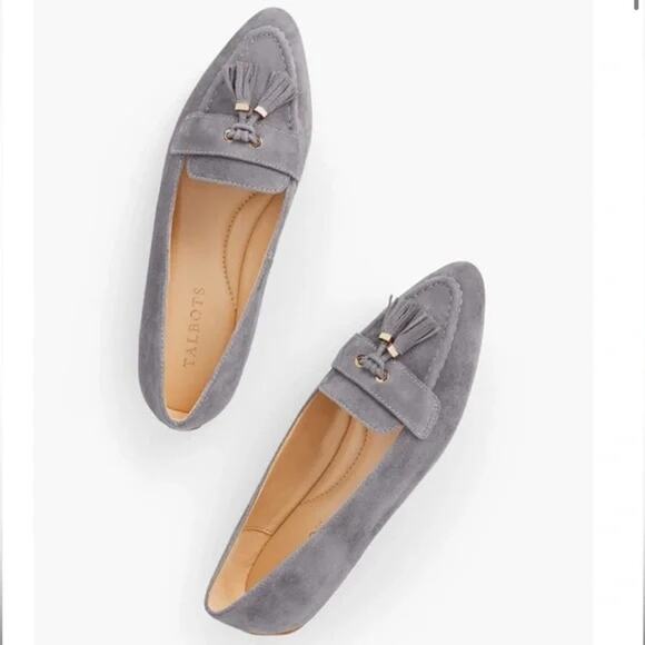 Talbots Francesca Suede Driving Flats tassel 6.5 Gray Loafers Preppy Old Money - Picture 1 of 9